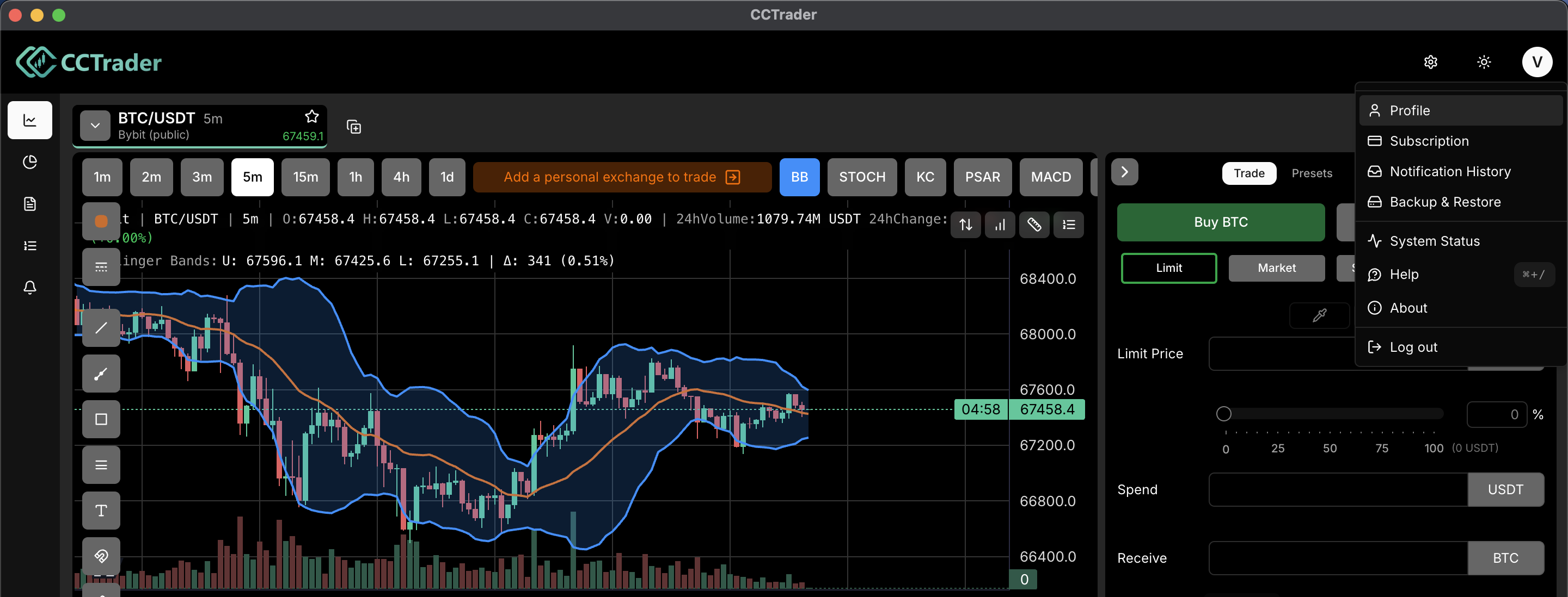 Profile selected from the dropdown menu
